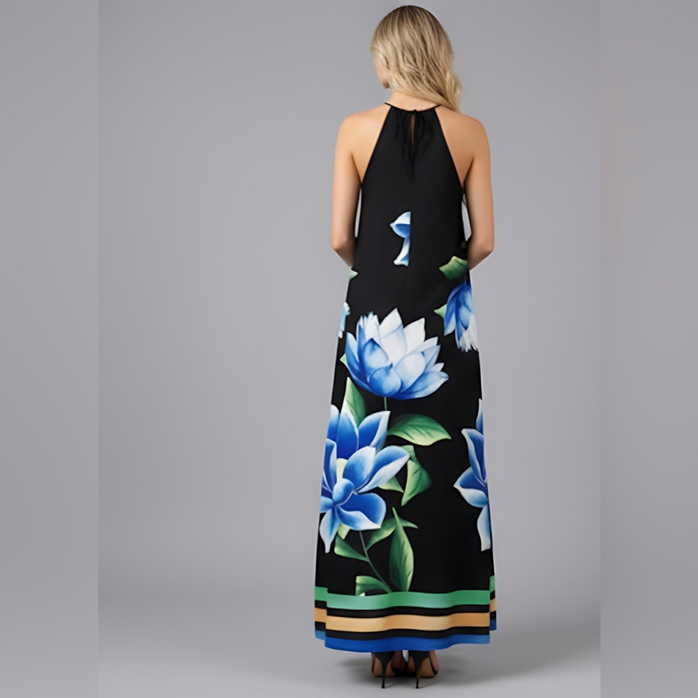 LAST ONE 🔥 Floral Print Halter Sleeveless Maxi  Dress - Picture 4 of 8